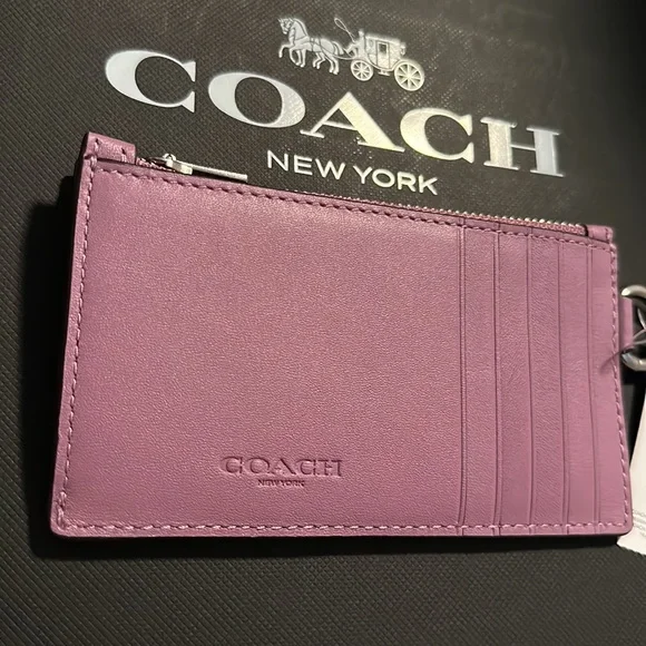 NWT Coach Cosmic Coach Zip Card Case Rocket Motif Leather Wallet Purple co246 - Picture 5 of 7